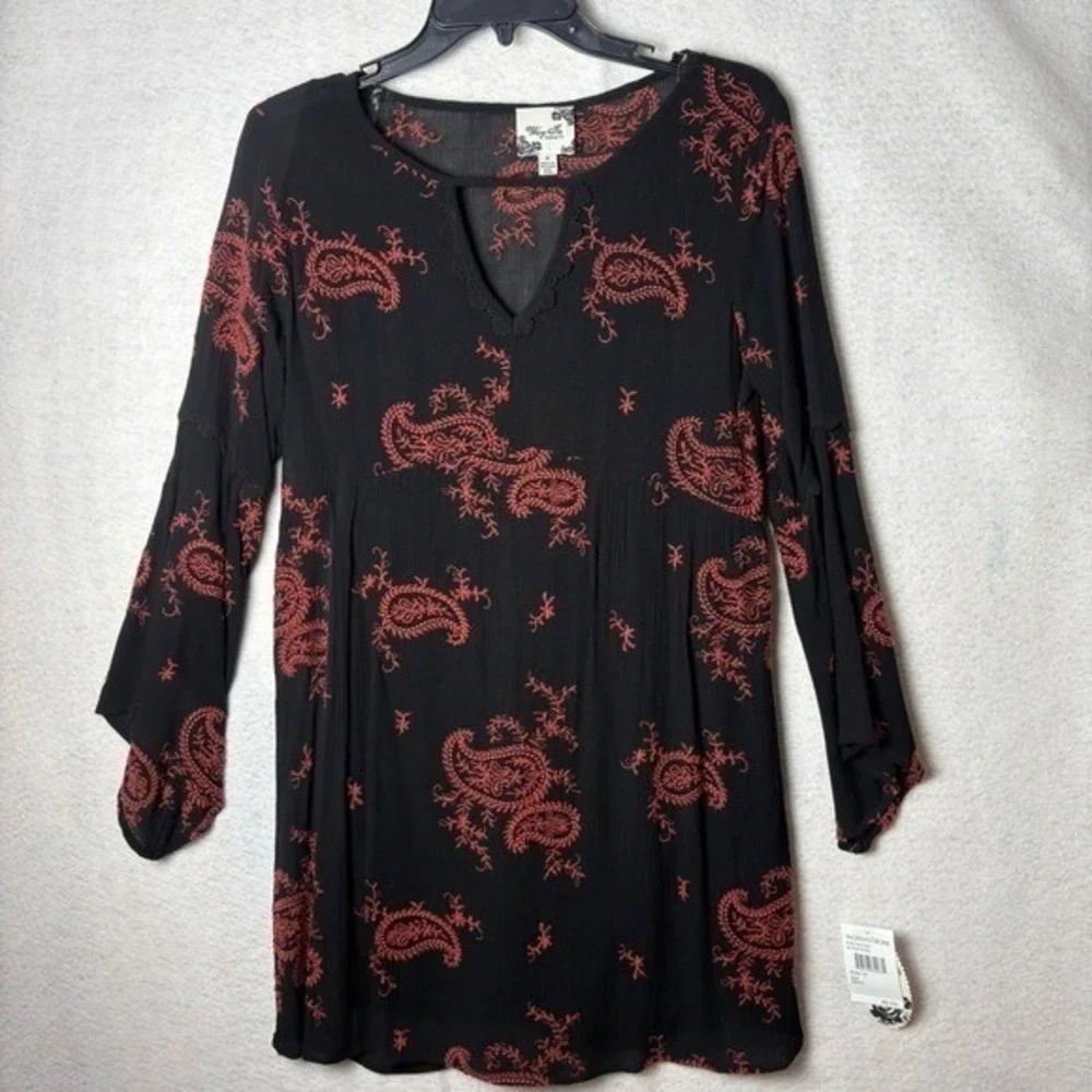NWT Black Paisley Boho Dress Bell Sleeve Festival Western Steve Nicks Witchy - Picture 8 of 8